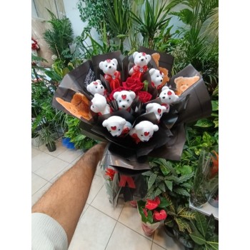 Kırmızı Gül & Peluş Ayıcık Buketi